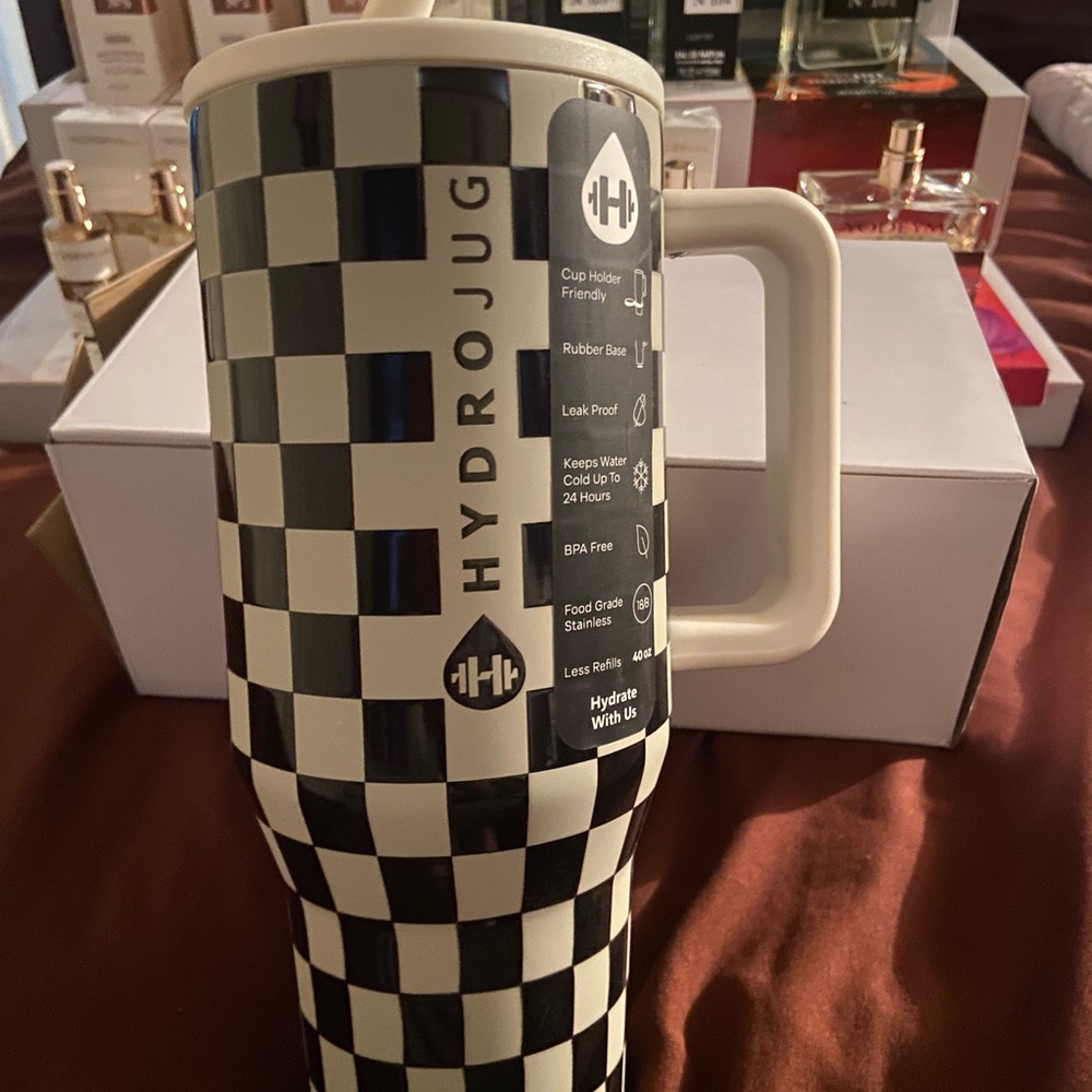 HydroJug Black and White Checkered Water Bottle